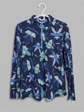 Tribal Sport UPF 50+ Floral Quarter Zip Performance Top Navy Blue XL